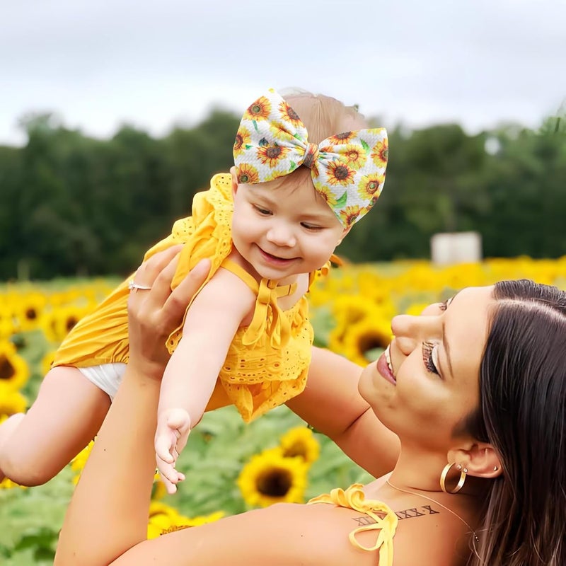 ONENINEDREAM 2 Pcs 6’’ Yellow Bows for Baby Girls Sunflower Girl Headbands Summer Outfits Hair Accessories for Newborn Infant Toddler Clothes - Image 2
